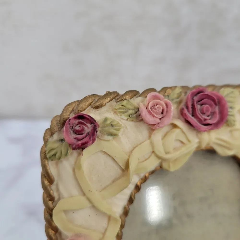 Vintage Dezine Hand Painted Floral Cream and Pink Photo Frame